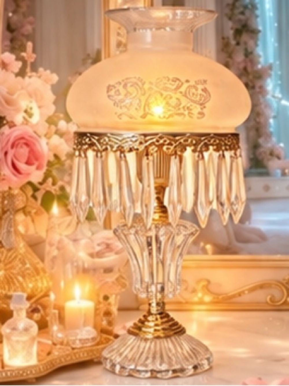 Michelotti Vintage Parlor Lamp French Boudoir Crystal Lamp Victorian Regencycore